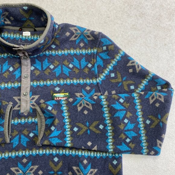 Vintage L.L. Bean Fleece Jacket Men's L Reg Purple Nordic Aztec Fair Isle Y2K - Picture 4 of 13